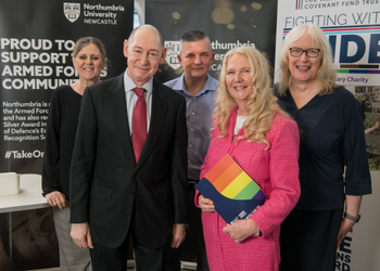 L-R: Kate Davies CBE, NHS England, The Rt Hon.The Lord Etherton PC, Kt, Craig Jones, Fighting With Pride, Dr Gill McGill, Northumbria University, Caroline Paige, Fighting with Pride.