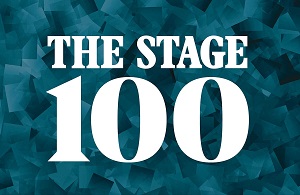 A logo which reads The Stage 100 in white writing on a green background