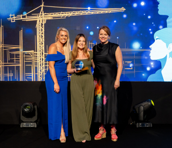 Caption: Former World Cup alpine ski racer, Chemmy Alcott, is pictured with Abigail Brierley and Deputy Editor of the New Civil Engineer, Belinda Smart.