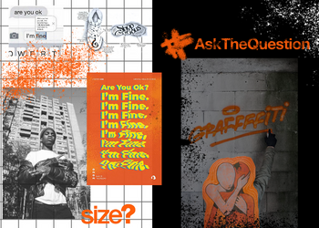 Caption: A mood board from Sophie Clayton's live project called Ask the Question, which was brought to life by size?