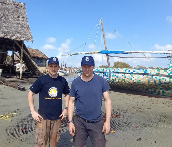 Caption: Senior Technician Johnny Hayes and Senior Lecturer, Simon Scott-Harden, have been helping establish a new Heritage Boat Building Training Centre with the Flipflopi Project.