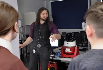 Caption:Pupils were given a tour of Northumbria's new Space Technology Lab during their visit