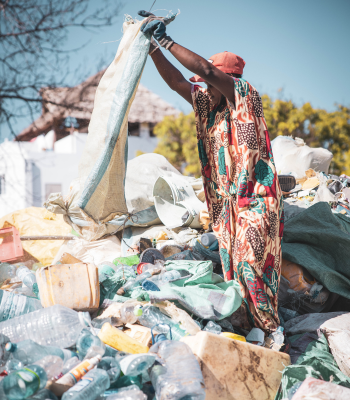 Caption: Plastic waste sorting at Lamu material recovery centre, Kenya. Photo by Umber Studios.