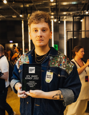 Caption: Haydn Brown won the Fashion Communications Portfolio Award at Graduate Fashion Week 2022.