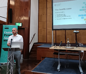 Caption: Professor Matthew Johnson gave the keynote academic address at the Basic Income North conference in Manchester.