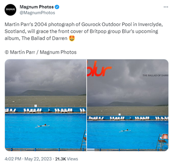 Martin Parr's 2004 photograph of Gourock Outdoor Pool in Inverclyde, Scotland, will grace the front cover of Britpop group Blur's upcoming album, The Ballad of Darren. © Martin Parr / Magnum Photos