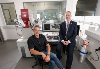 Caption: Professor Guillaume Zoppi and Professor John Woodward are pictured in the Materials Characterisation Suite at Northumbria University.