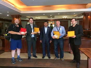 Pictured LR: Prof. Robertus von-Fay Siebenburgen, University of Sheffield; Dr Eamon Scullion, Northumbria University; HE Dr Hang Chuon Naron, Minister for Education, Youth and Sport, Cambodia; Dr Viktor Fedun, University of Sheffield; Dr Sergiy Shelyag, Northumbria University.