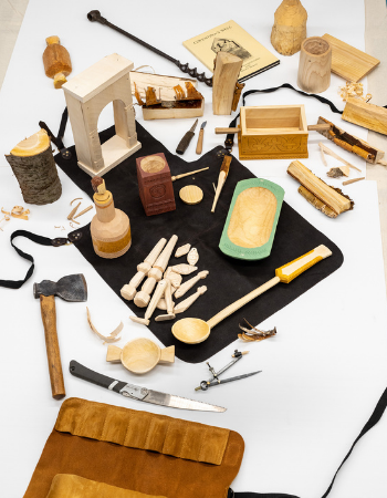  Artwork hand carved by Philip Luscombe for the Wood of the Well exhibition at Chesters Roman Fort.