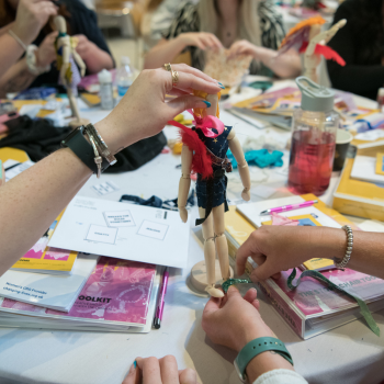 Caption: Crafting during the Story Chair launch event at Newcastle Cathedral.