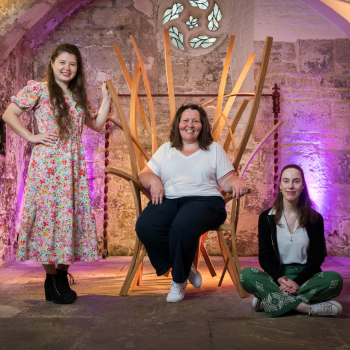 Caption: Dr Angelika Strohmayer and Dawn Harrison pictured with Alice Varah from The British Academy at the Story Chair launch event.