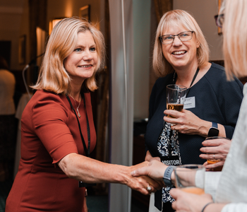 Caption: Justine Greening with Northumbria University Economic Development Manager, Dr Sue Graham, at the launch event for the University Best Practice White Paper in London.