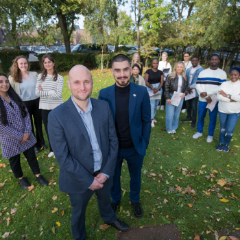 Caption: L-R: Saman Haque, Becca Hawkins and Ellie Belton from ACCESS: Policy, Professor Matthew Johnson from Northumbria University and Director of ACCESS: Policy, Piotr Mahey, are pictured with Northumbria University students selected to be part of the first ACCESS: Climate & Environment programme.