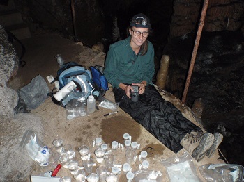 Caption: Dr Monika Markowska collecting water samples from a cave in southern Australia.