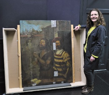 Caption:Nicky Grimaldi pictured with the panel painting from The Bowes Museum