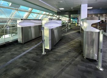 Caption: The FLO-SAN hand sanitisation device at Newcastle Airport