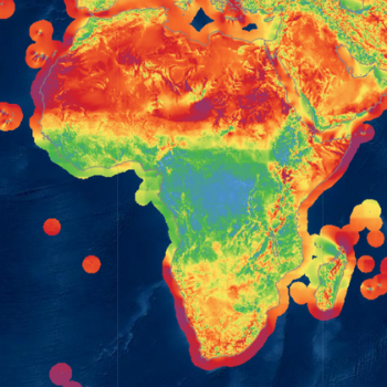 Caption: Map of wind power resource across Africa. Red and purple = more wind. The purple area in the north-west covers Western Sahara and Mauritania.