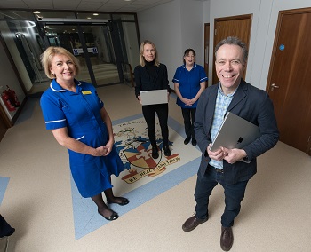 caption:Pictured l-r, Heart Transplant Co-ordinator Kirstie Wallace; Hospitals Charity Director Teri Bayliss; Heart Transplant Co-ordinator Hazel Muse Associate; and Professor Jamie Steane, of Northumbria University’s School of Design.