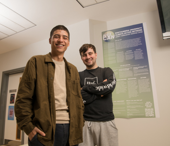 Caption: Architecture students Jaya Kyne and Finley Hoggard are two of the founding members of the Northumbria University Climate Action Network (NUCAN).