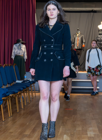 Caption: Northumbria student Helen Gilroy takes to the event catwalk. Photo by Phil Punton