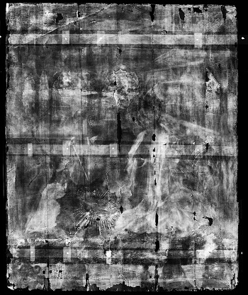 Caption:The x-ray image of a nativity scene, discovered under another painting.