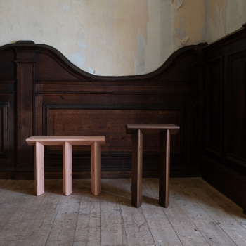 Caption: Mullion plinths  (Johnny Hayes in collaboration with Anthony Forsyth). Stained oak and pine. Photo by Jennine Wilson. 