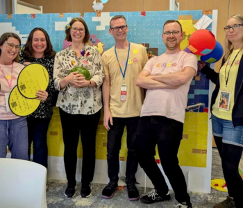 Caption: Professor Nic Whitton, second left, with some of the members of the Playful Learning Association.