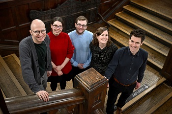 Caption:Some members of Historyβs editorial team (from left to right): Daniel Laqua (editor-in-chief), Katarzyna Kosior (reviews editor), Lewis Kimberley (editorial assistant), Charotte Alston (deputy editor) and Henry Miller (online editor).