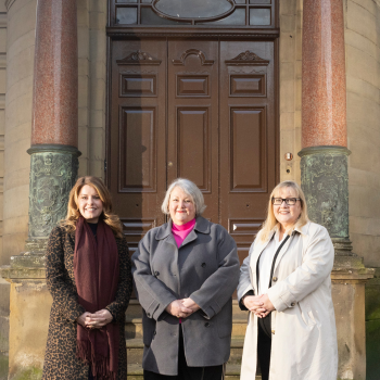 Caption:From l-r: North East Mayor, Kim McGuinness; Claire Malcolm, CEO of New Writing North; and Cllr Karen Kilgour, Leader of Newcastle City Council, pictured outside Bolbec Hall.