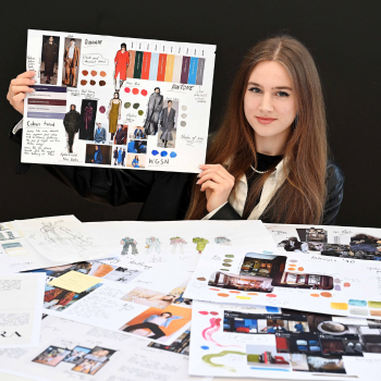 Caption:Northumbria fashion student Kamile Kartunaviciute pictured with some of her work