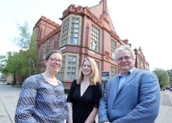 caption:Dr Amelie Addison and Dr Rachael Durkin of Northumbria University, and Bill Griffith of North East Museums, pictured outside Northumbria University's Sutherland Building, where the event takes place.