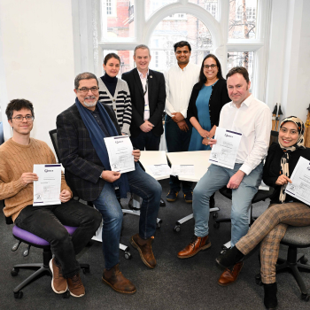 Caption: Members of staff from the Department of Architecture and Built Environment at Northumbria University celebrate the Surveying programmes retaining RICS accreditation.