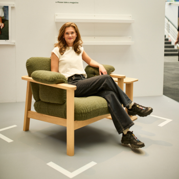 Caption: Megan Shaw with her project, Tuft. Photo credit, Gary Morrisroe.