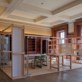 Caption: The Make and Mend pop-up studio in use at Belsay Hall.