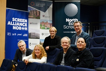 caption:(front row): Jonathan Long, Director of the Centre for Visual Arts and Culture, Durham University, Gayle Woodruffe, Operations Director, North East Screen, Ian Fenton, Senior Lecturer in Film & Television Production, Teesside University, Catriona McAvoy, Education Partnerships Manager, North East Screen, (second row) Lawrence Brannon, Associate Head of School, Film and Media, Sunderland University, Neil Percival, Co-Director of Cultural Partnerships, Northumbria University