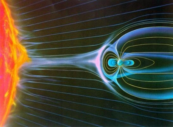 caption:Sketch of the interaction between the solar wind and a magnetized planet. Full description at end of story*. Copyright: NASA. 