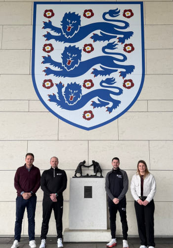 Caption: Jack Garner, Head of Business Operations at the FA; Andy Coyles, Programme Leader for Football Coaching and Performance at Northumbria; Dr Marc Briggs, Associate Head of School for Sport, Exercise and Rehabilitation at Northumbria; and Amanda Green, Partnership Lead at the FA.