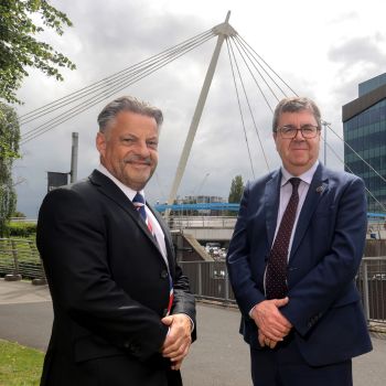 Caption:David Johnston of Cambridge Education Group with Professor Andy Long of Northumbria University