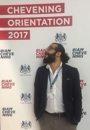 Caption:Farouq at the Chevening Orientation event 