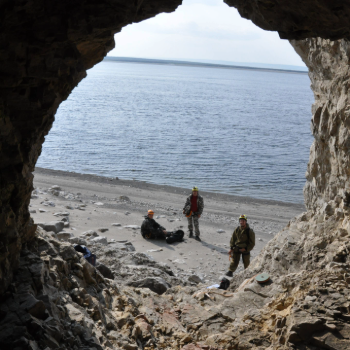 Caption:Members of the research team obtaining samples used in the study from the Taba-Ba’astakh cliffs