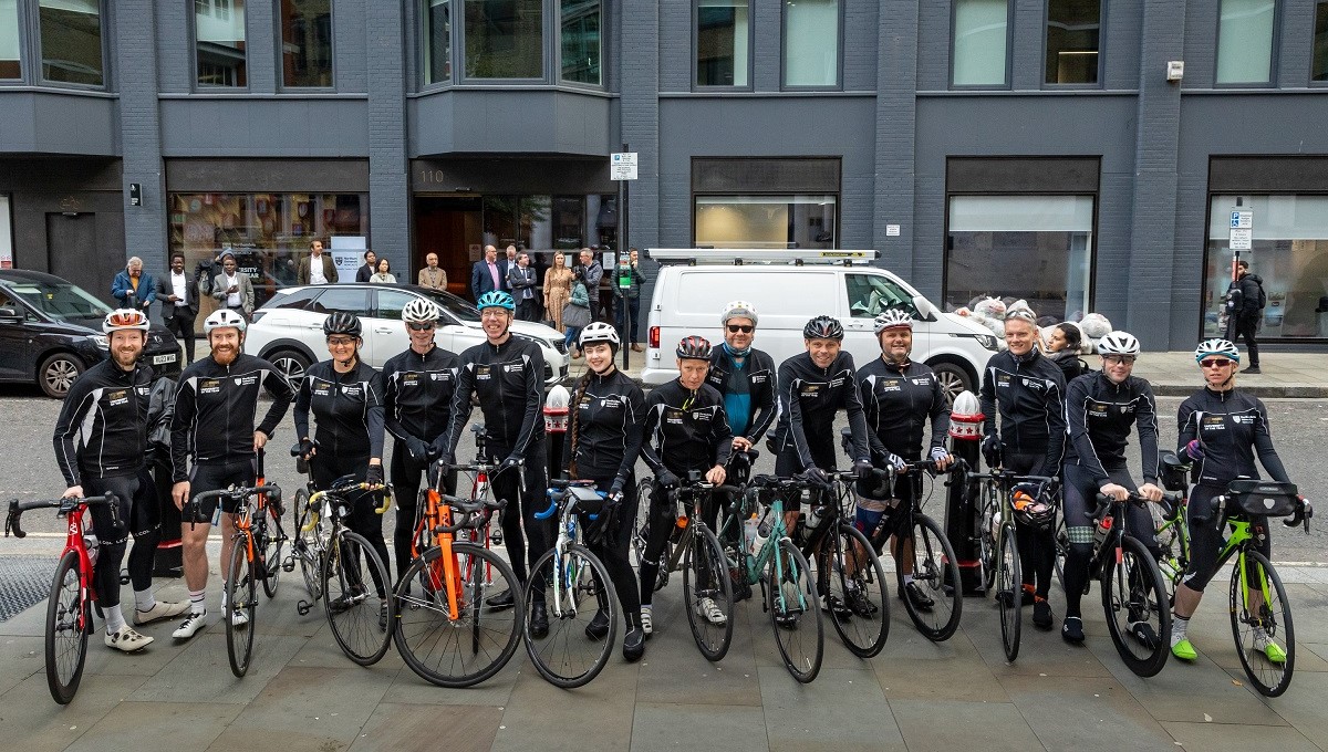 Caption: Cyclists for HEWB at London Campus