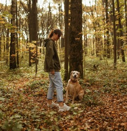 Woman walking dog