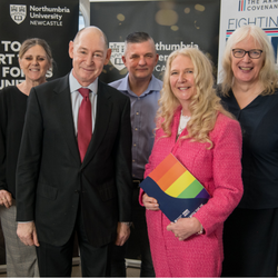 L-R: Kate Davies CBE, NHS England, The Rt Hon.The Lord Etherton PC, Kt, Craig Jones, Fighting With Pride, Dr Gill McGill, Northumbria University, Caroline Paige, Fighting with Pride,