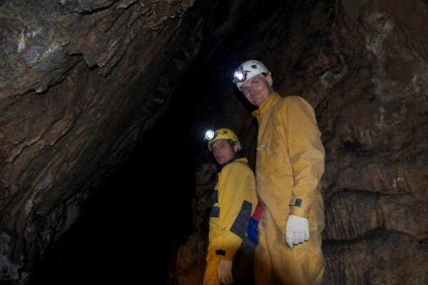 Dr Sebastian Breitenbach in a cave