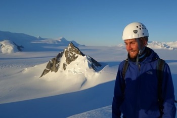 Caption:Dr Sebastian Rosier on Pine Island Glacier in 2015