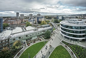 image shows an ariel view of Northumbria University's City Campus