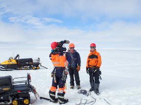 Dr Jan de Rydt being interviewed in Antarctica