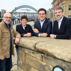 Pictured from left to right is Professor Gennady El, of Northumbria University; Dr Magda Carr, of Newcastle University; and Dr Matteo Somma and Dr Antonio Moro, of Northumbria University. Pictured standing on Newcastle Quayside.