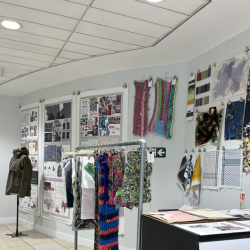 Postgraduate design portfolio work displayed in the school of design at Northumbria university. 
