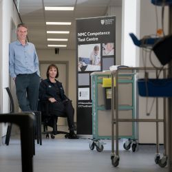 Norman Franklin and Dr Jane Greaves in the OSCE test centre at Northumbria University
